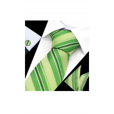 3delige set stropdas manchetknopen pochet tinten groen Streep